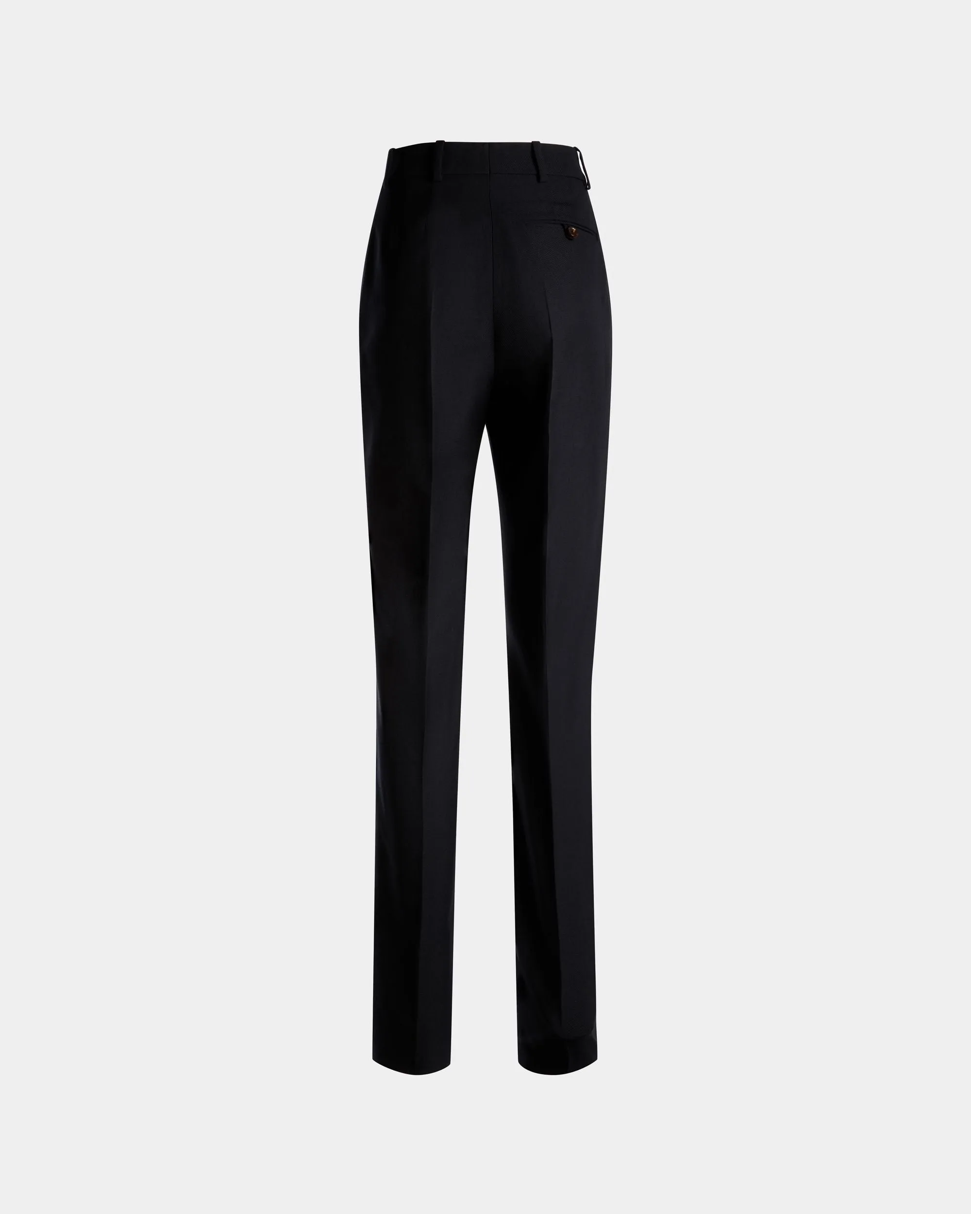 Straight Fit Pants in Navy Blue Wool Blend 