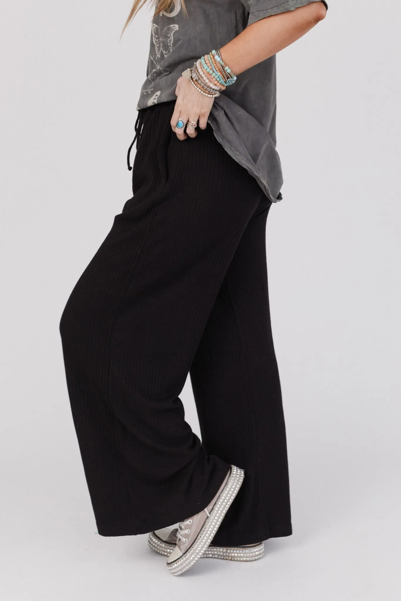 Sweet Retreat Drawstring Pants - Black