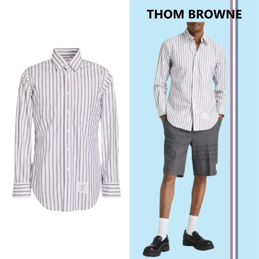 THOM BROWNE  |Stripes Long Sleeves Cotton Bridal Logo Designers Outlet