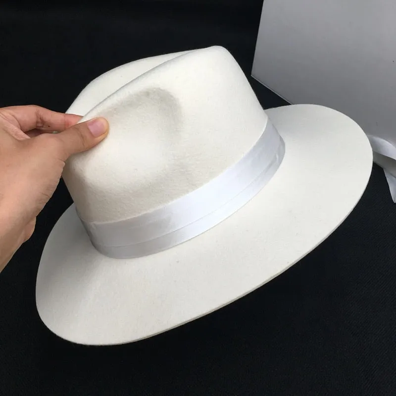 Unisex Panama Fashion Autumn Winter White Color Wool Jazz Flat Hat