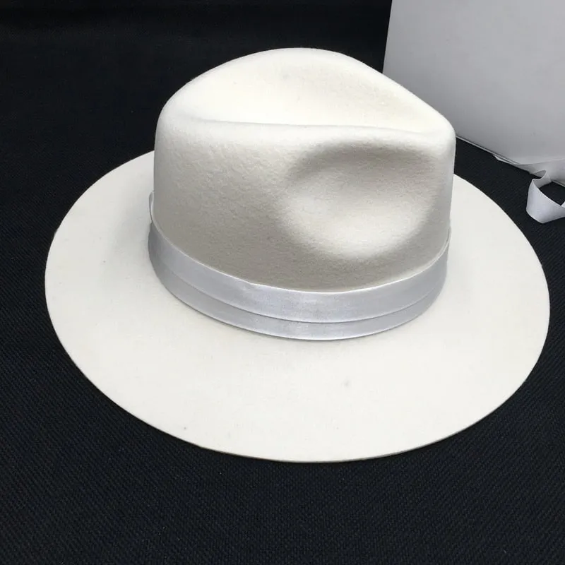 Unisex Panama Fashion Autumn Winter White Color Wool Jazz Flat Hat