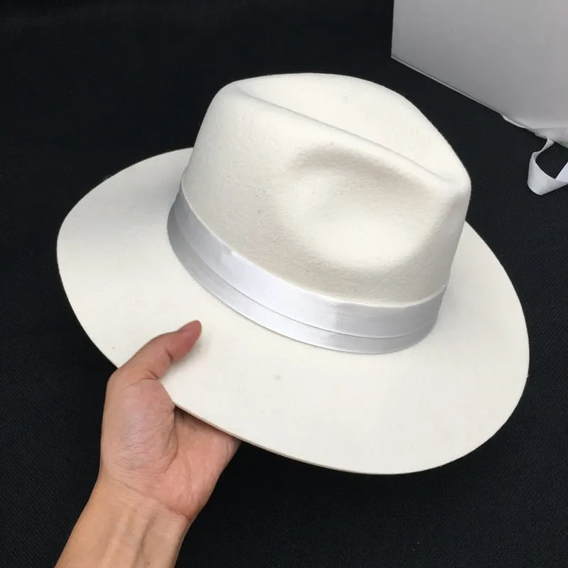 Unisex Panama Fashion Autumn Winter White Color Wool Jazz Flat Hat