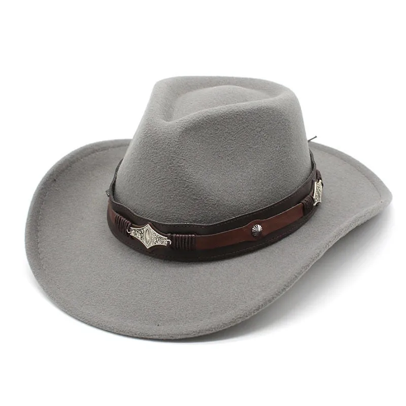 Unisex Western Style Solid Belt Decorative Cowboy Jazz Fedora Cap