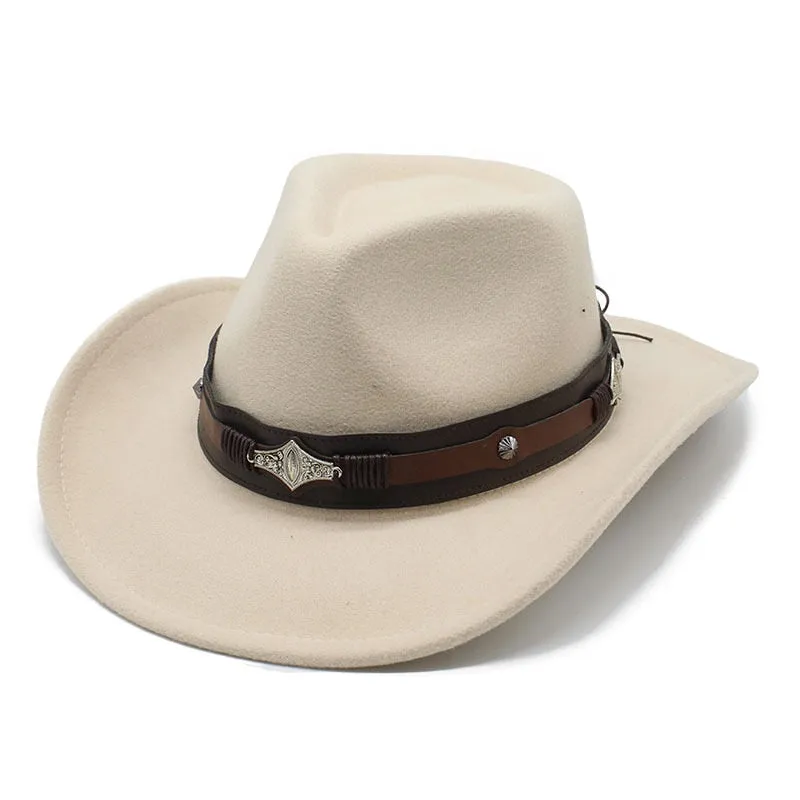 Unisex Western Style Solid Belt Decorative Cowboy Jazz Fedora Cap