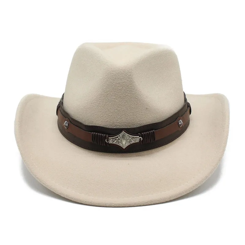 Unisex Western Style Solid Belt Decorative Cowboy Jazz Fedora Cap