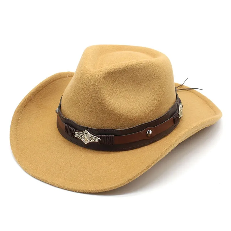 Unisex Western Style Solid Belt Decorative Cowboy Jazz Fedora Cap