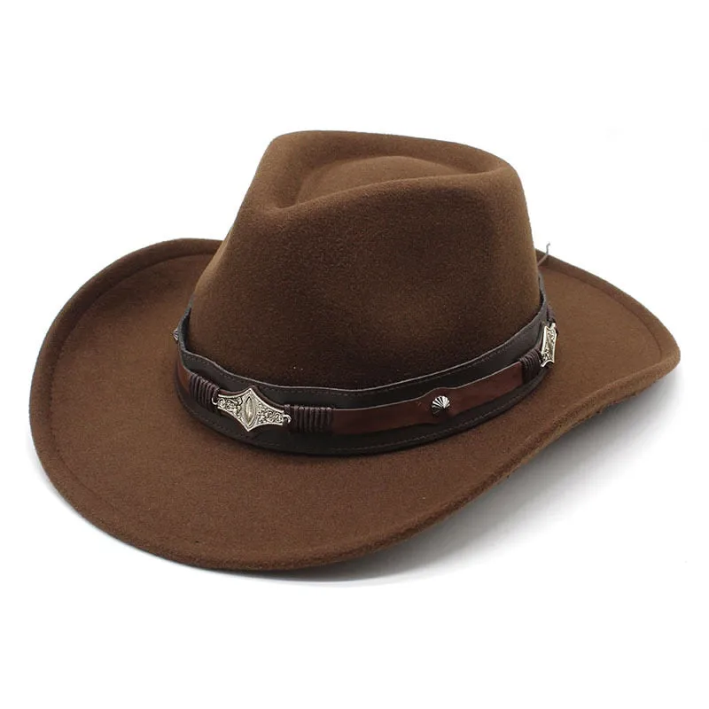 Unisex Western Style Solid Belt Decorative Cowboy Jazz Fedora Cap