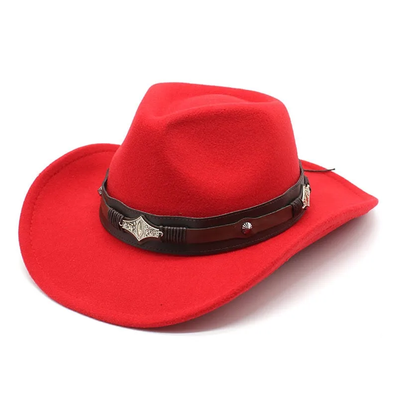 Unisex Western Style Solid Belt Decorative Cowboy Jazz Fedora Cap