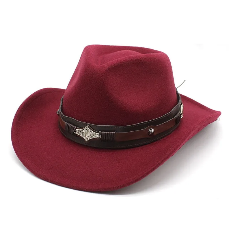 Unisex Western Style Solid Belt Decorative Cowboy Jazz Fedora Cap