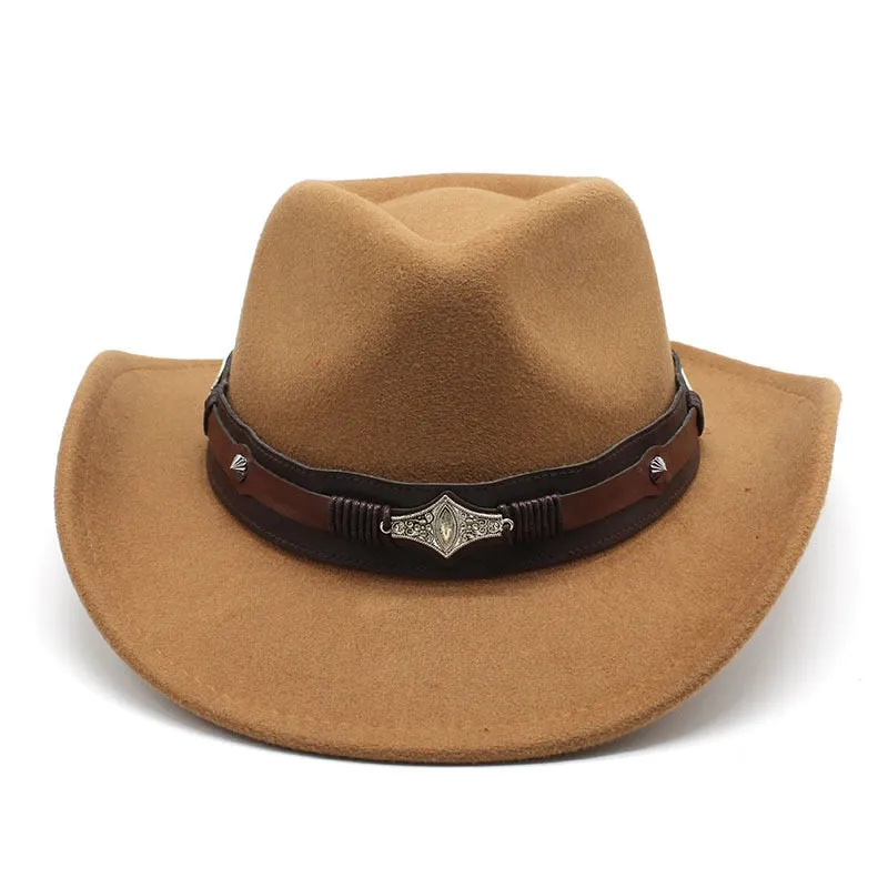 Unisex Western Style Solid Belt Decorative Cowboy Jazz Fedora Cap