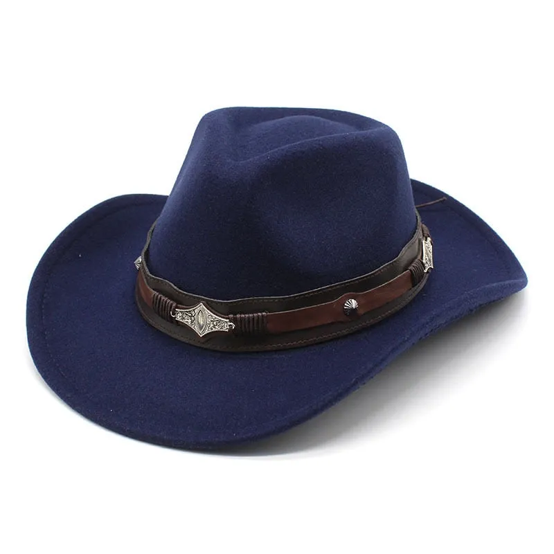 Unisex Western Style Solid Belt Decorative Cowboy Jazz Fedora Cap