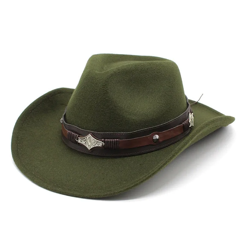 Unisex Western Style Solid Belt Decorative Cowboy Jazz Fedora Cap