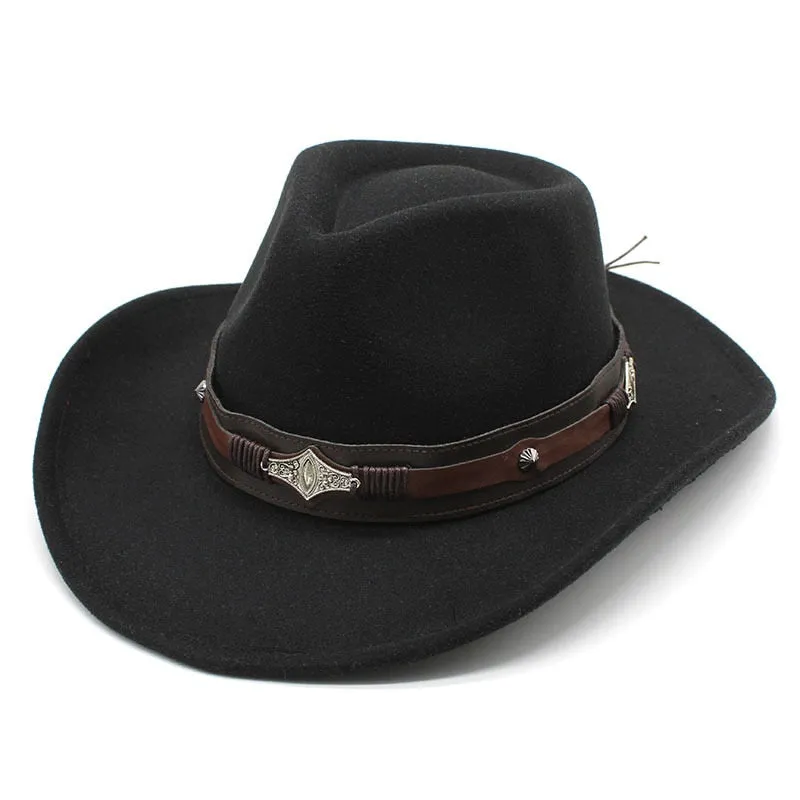 Unisex Western Style Solid Belt Decorative Cowboy Jazz Fedora Cap