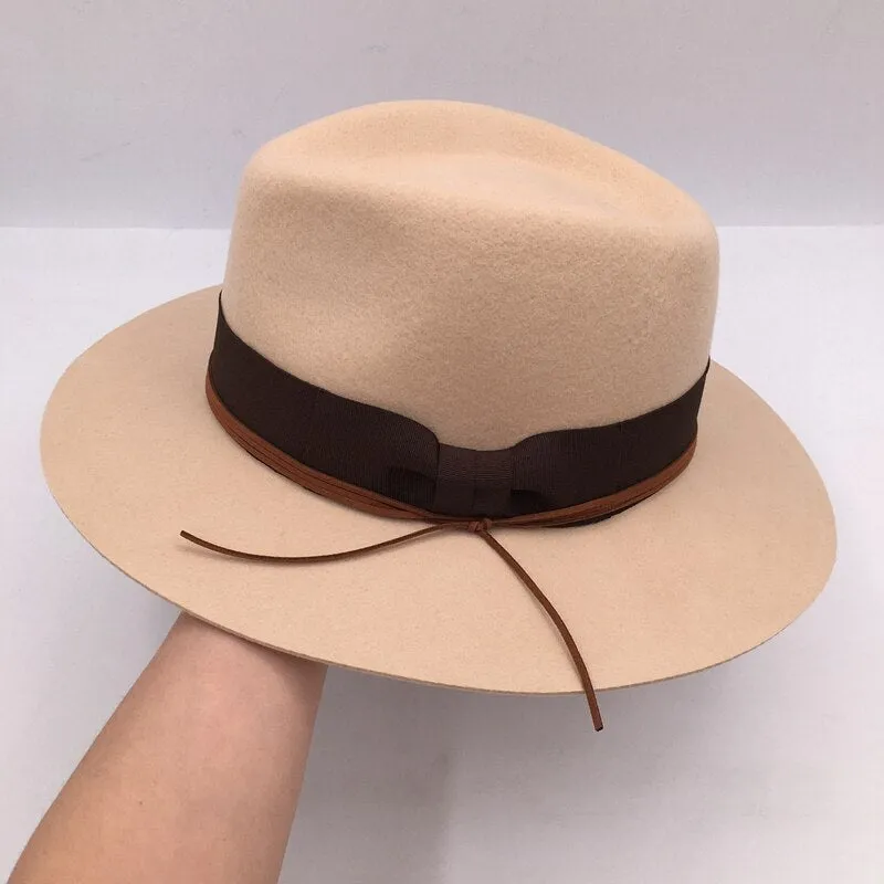 Unisex Winter Fashion British Embroidery Camel Wool Felt Wide Brim Hat