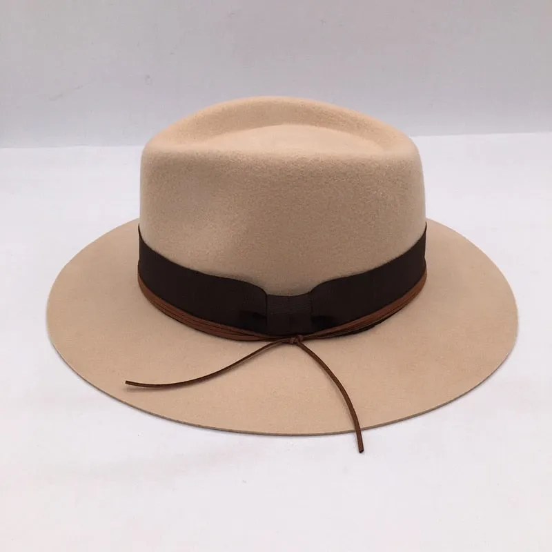 Unisex Winter Fashion British Embroidery Camel Wool Felt Wide Brim Hat