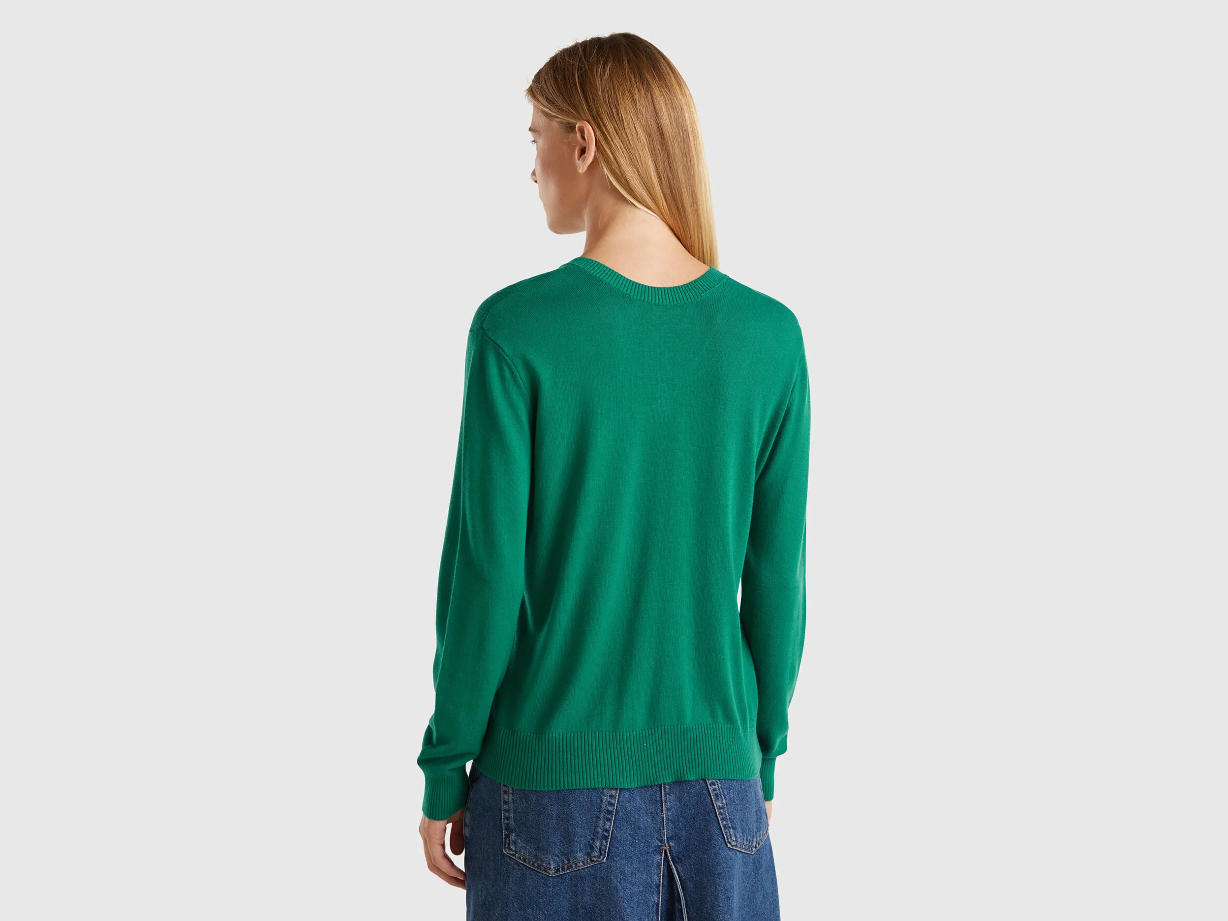 V-neck sweater in Modal® blend - Dark Green | Benetton