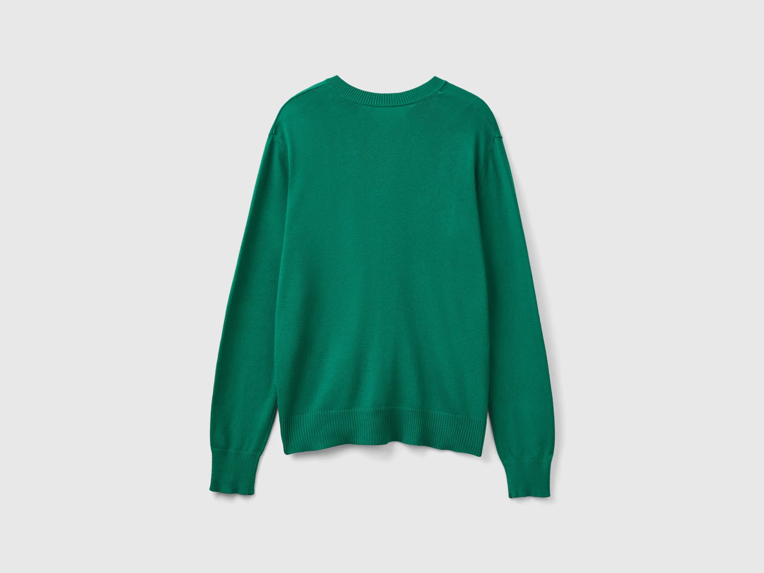 V-neck sweater in Modal® blend - Dark Green | Benetton