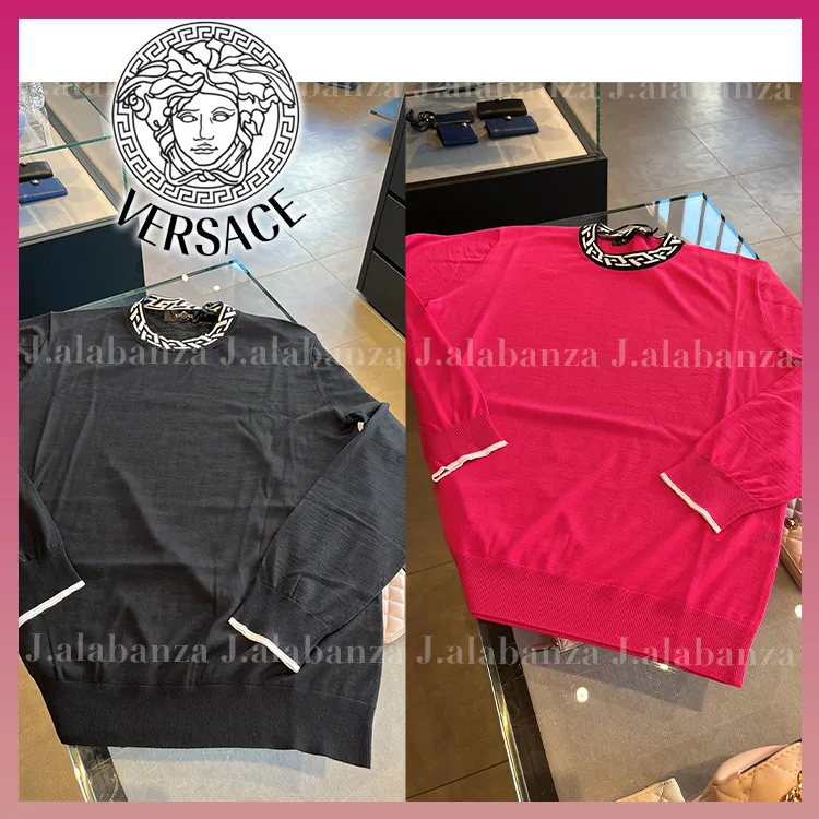 VERSACE  |Crew Neck Plain Logo Luxury Outlet Sweaters