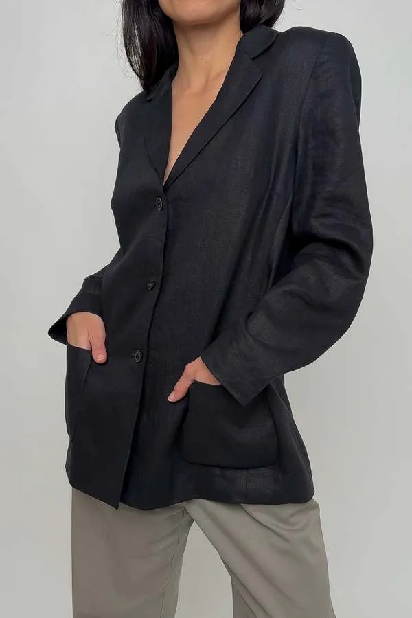 Vintage 90s Char All Linen Blazer - Black