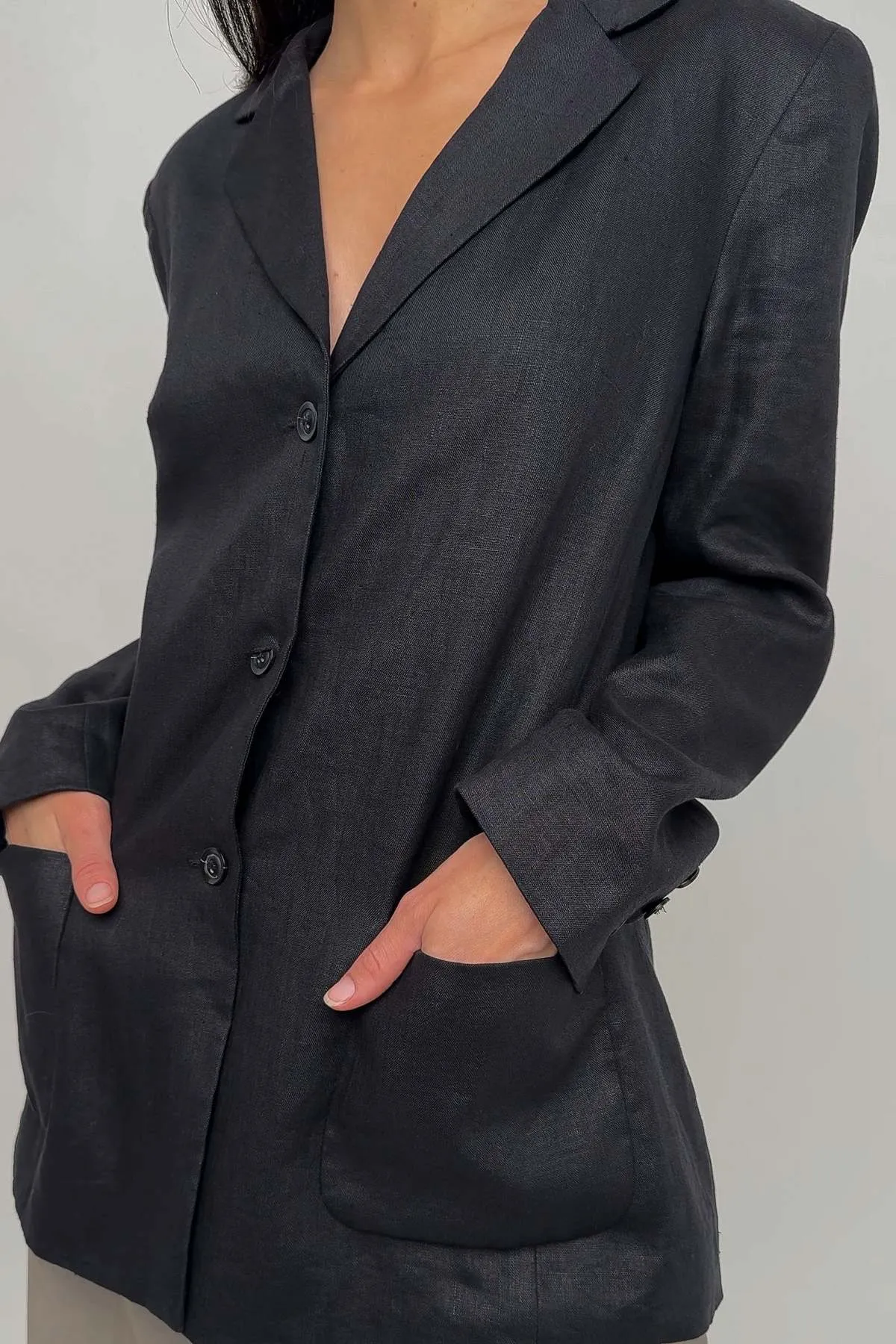 Vintage 90s Char All Linen Blazer - Black