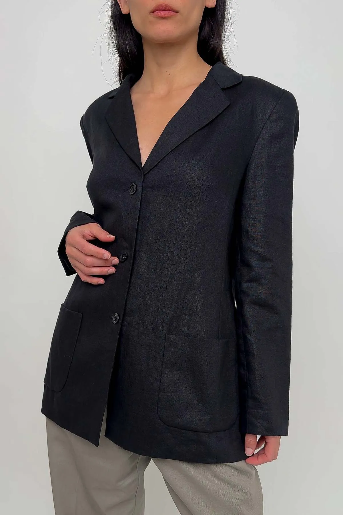 Vintage 90s Char All Linen Blazer - Black