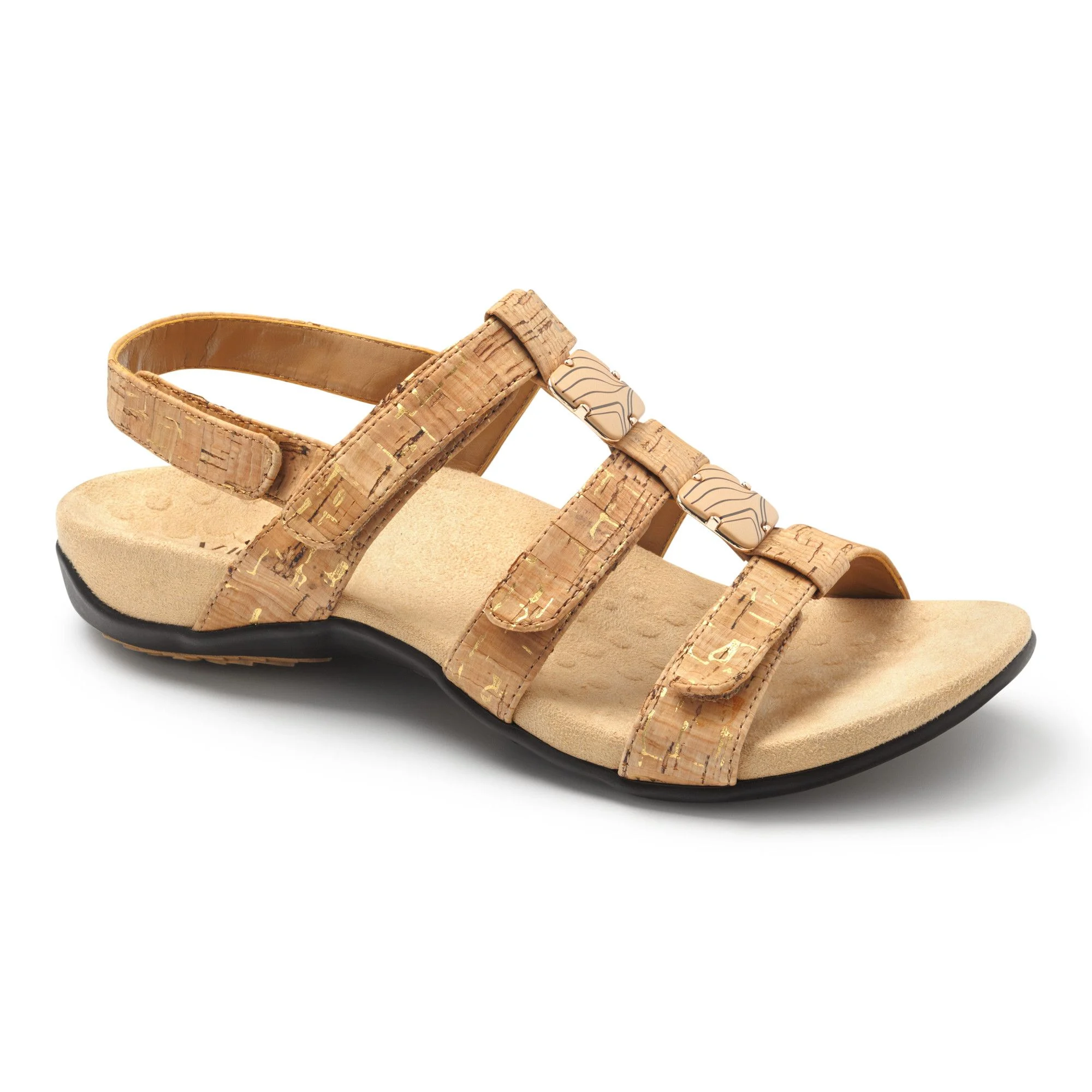 Vionic Womens Amber Adjustable Sandal- Gold Cork