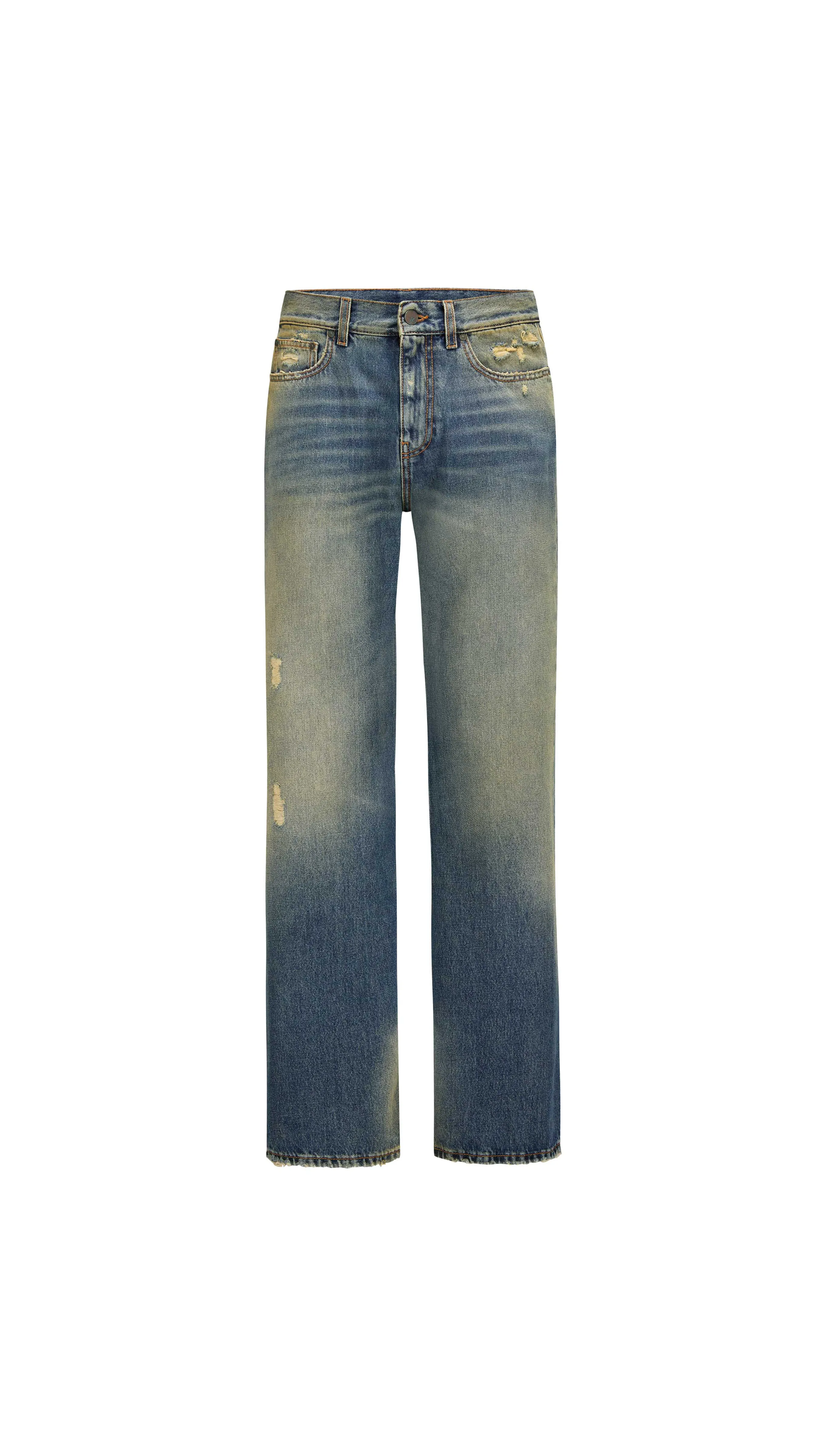 Washed Distressed Denim Pants - Mix