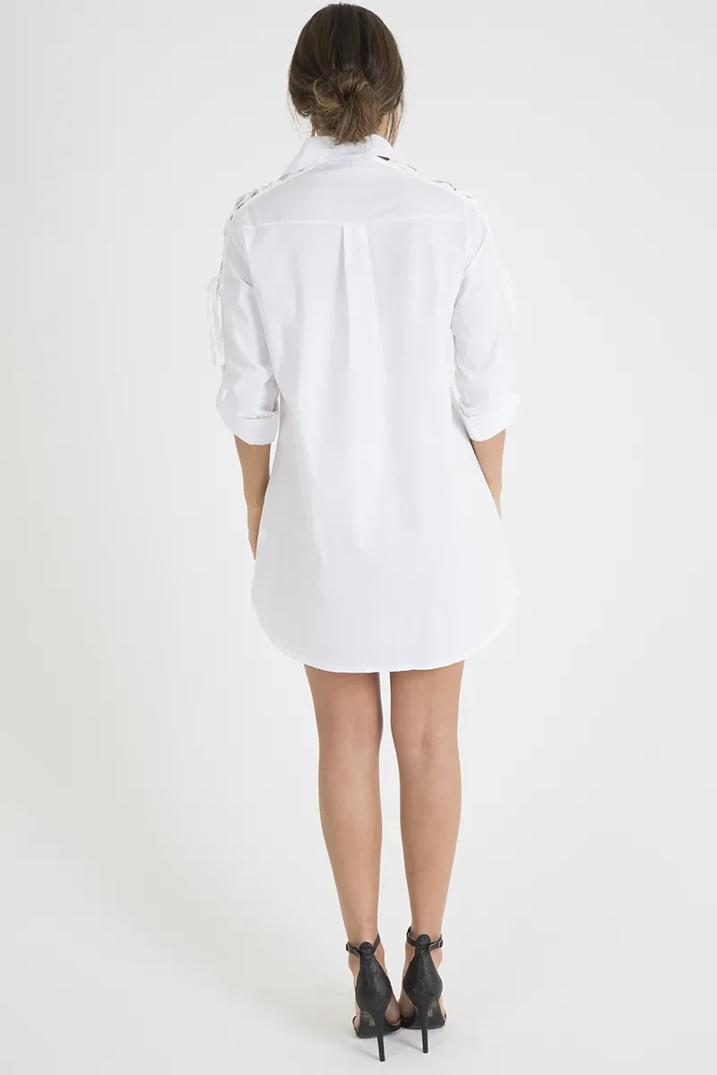 White Tied Shoulder Oversized Shirt Dress -  Helen