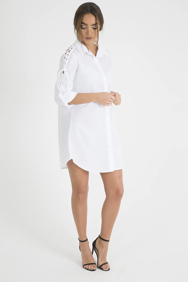 White Tied Shoulder Oversized Shirt Dress -  Helen