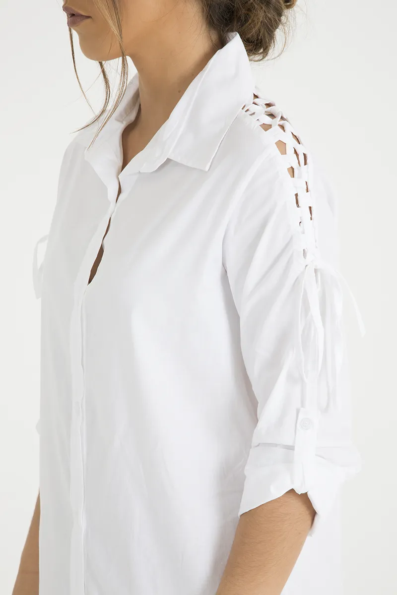 White Tied Shoulder Oversized Shirt Dress -  Helen