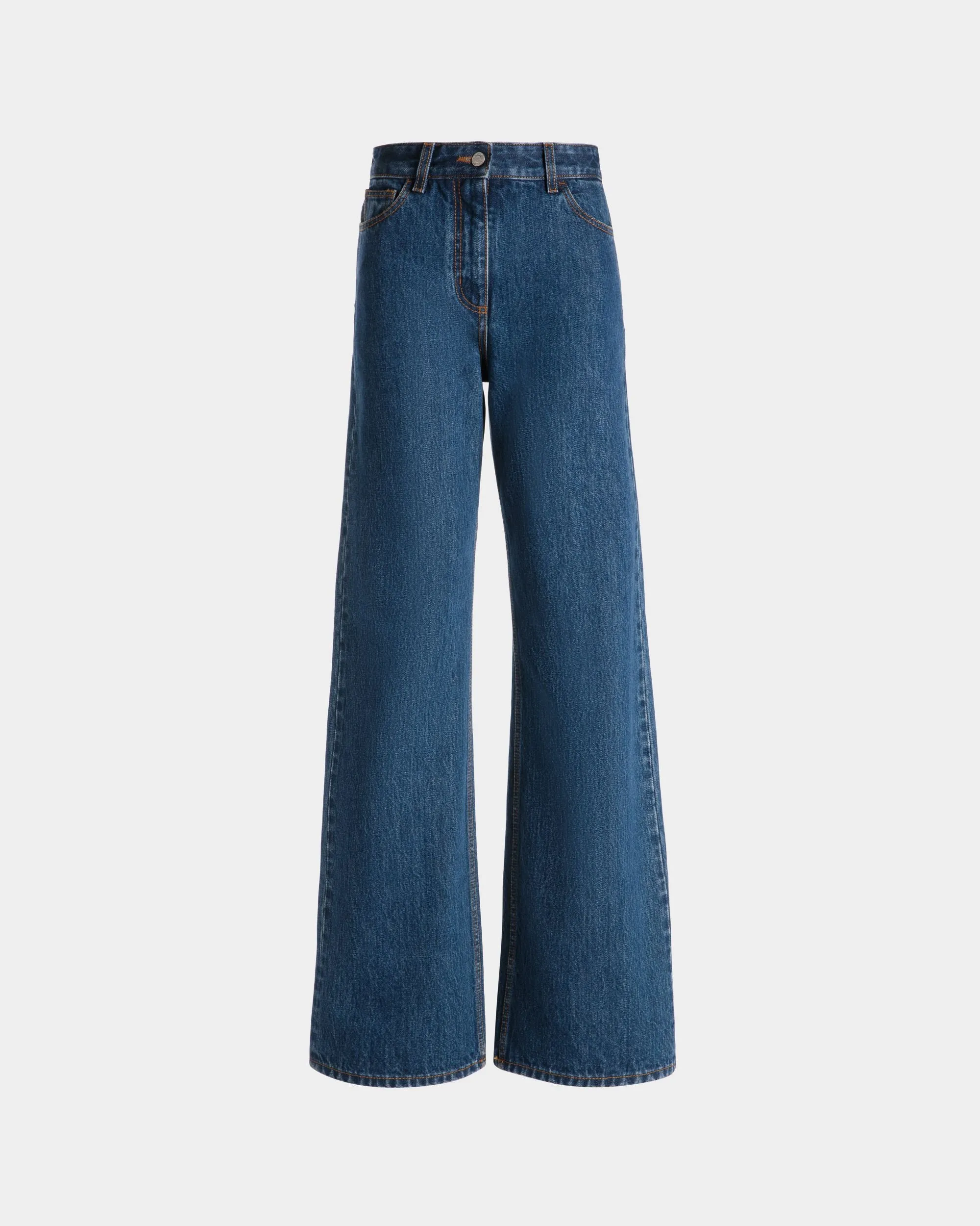 Wide-Leg Denim Pants In Medium Blue Cotton 