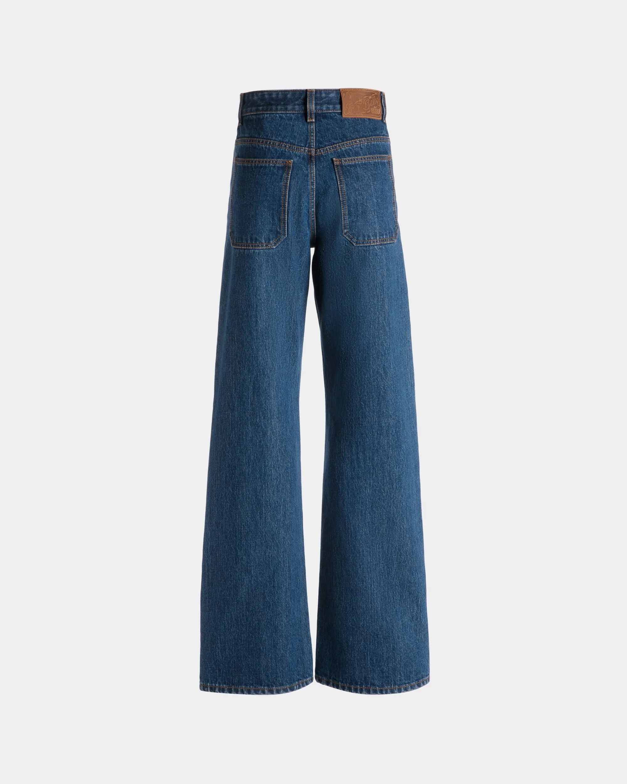 Wide-Leg Denim Pants In Medium Blue Cotton 