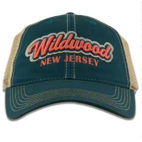 Wildwood, New Jersey Script Marine Blue / Khaki Trucker Hat