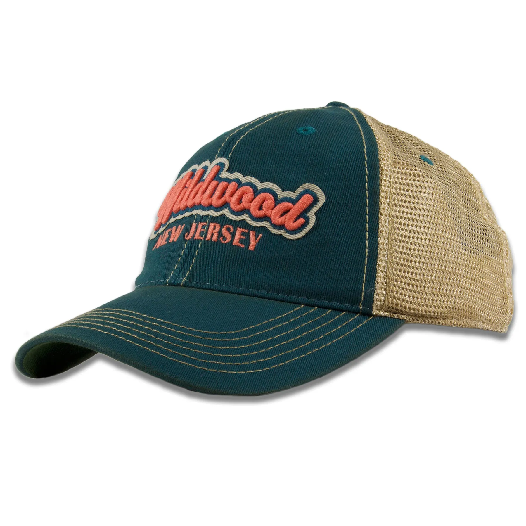 Wildwood, New Jersey Script Marine Blue / Khaki Trucker Hat