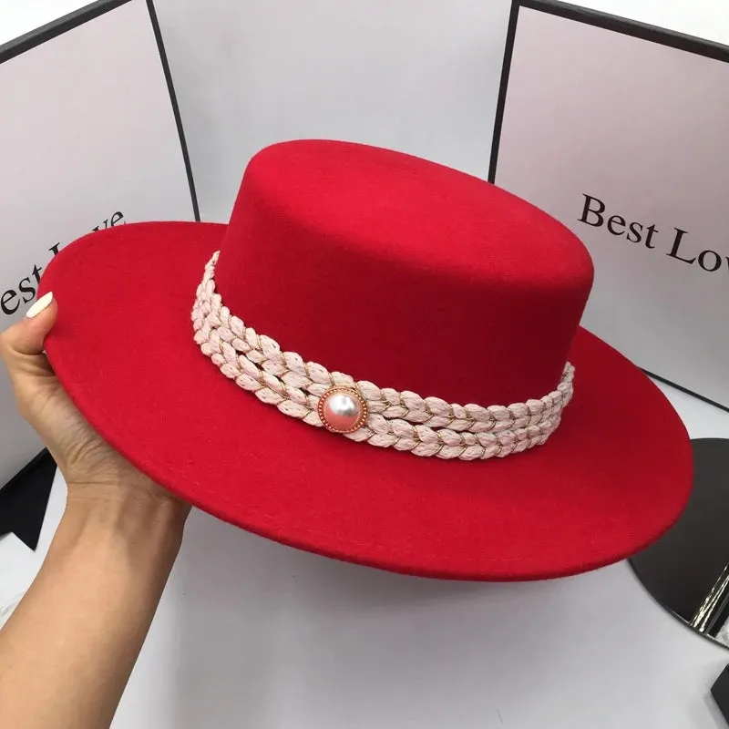 Women's Winter French Style Red Wool Fashionable Fedoras Hat