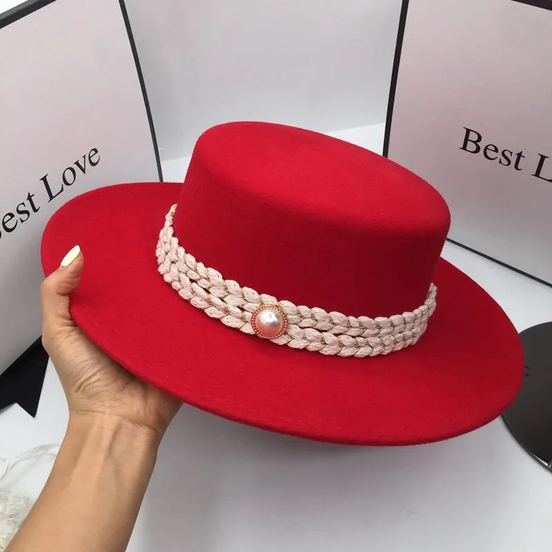 Women's Winter French Style Red Wool Fashionable Fedoras Hat