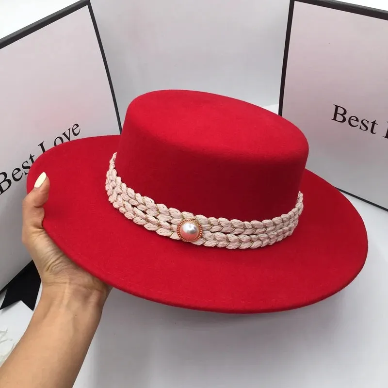 Women's Winter French Style Red Wool Fashionable Fedoras Hat