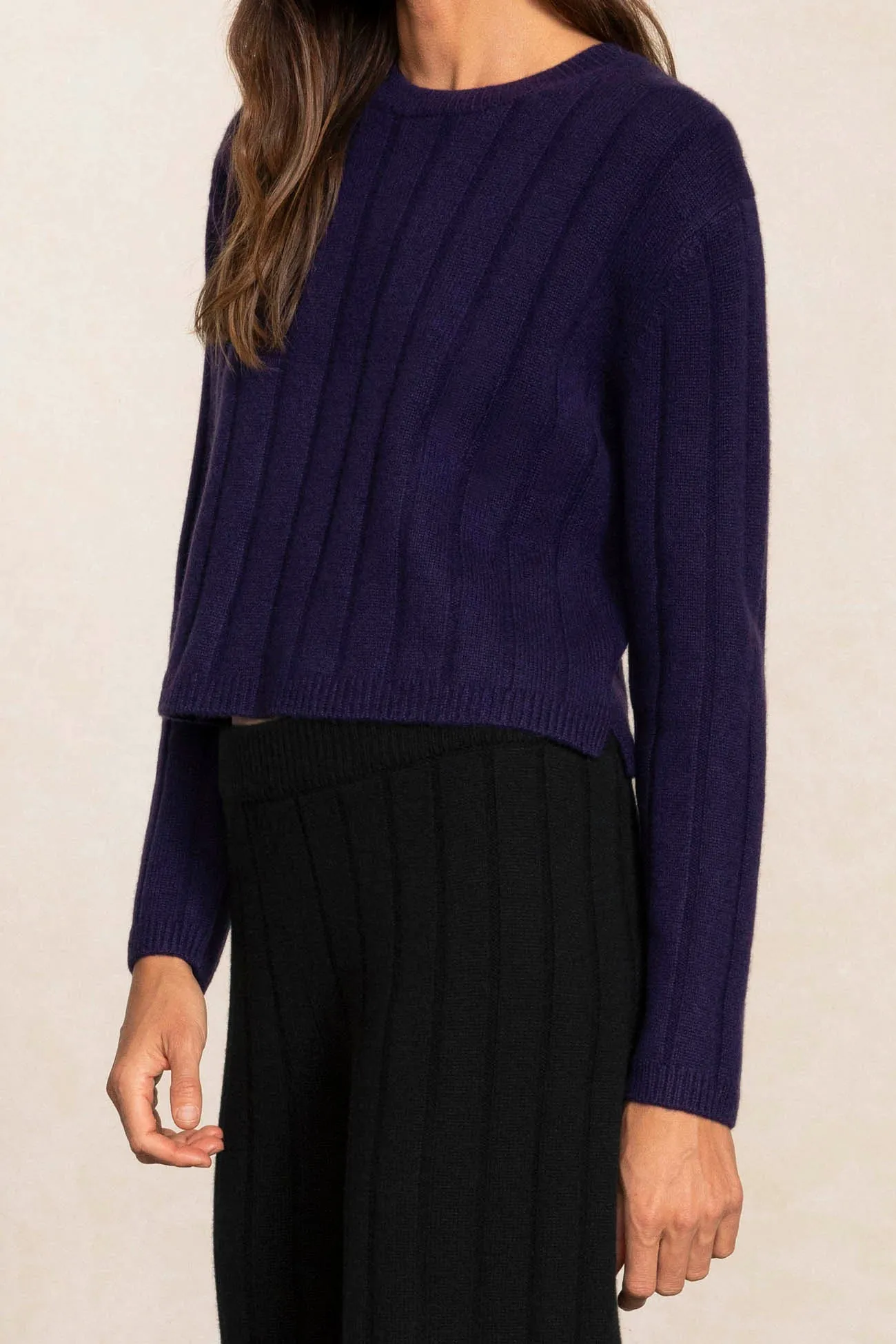 XENIA RIBBED CREWNECK CASHMERE SWEATER