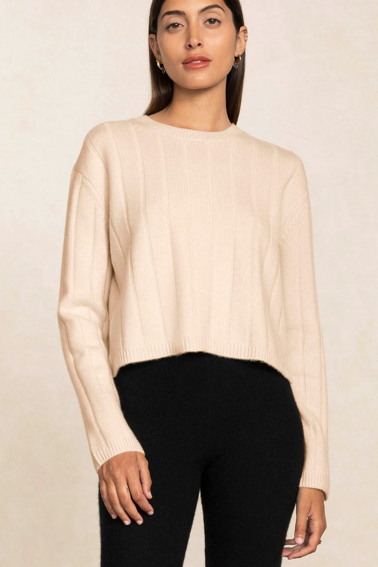 XENIA RIBBED CREWNECK CASHMERE SWEATER